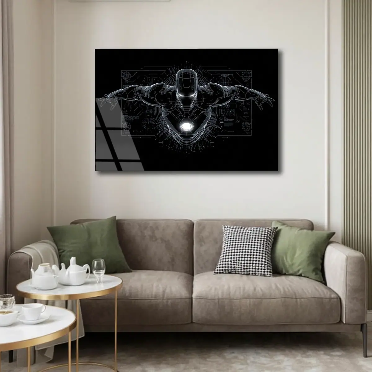Teknik Çizim Zırhlı Kahraman Cam Tablo
