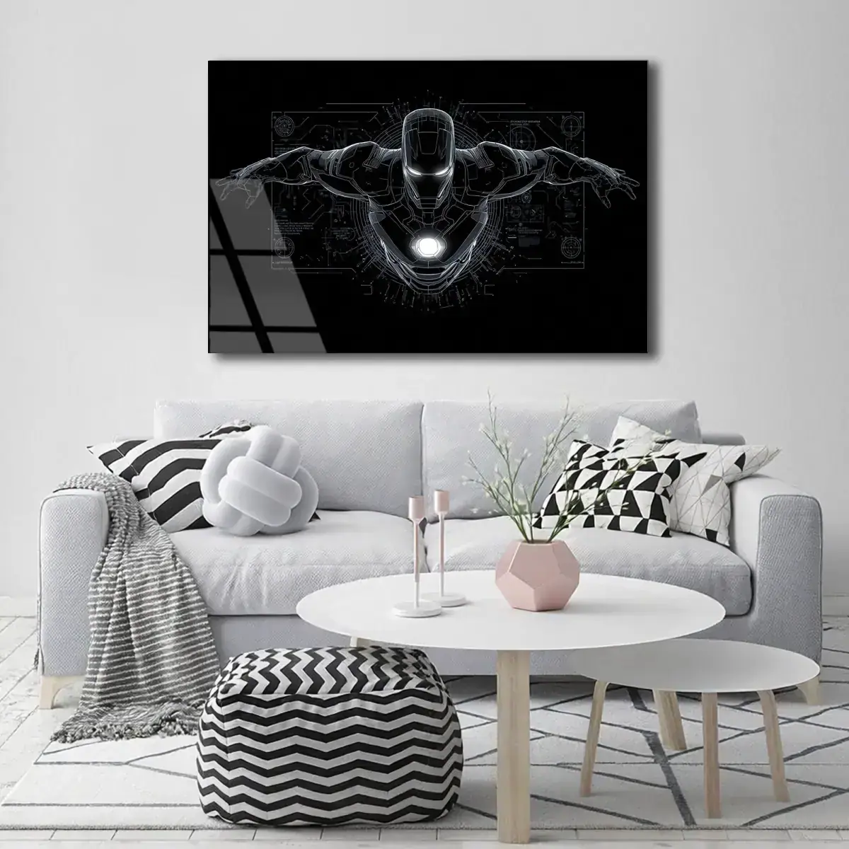 Teknik Çizim Zırhlı Kahraman Cam Tablo