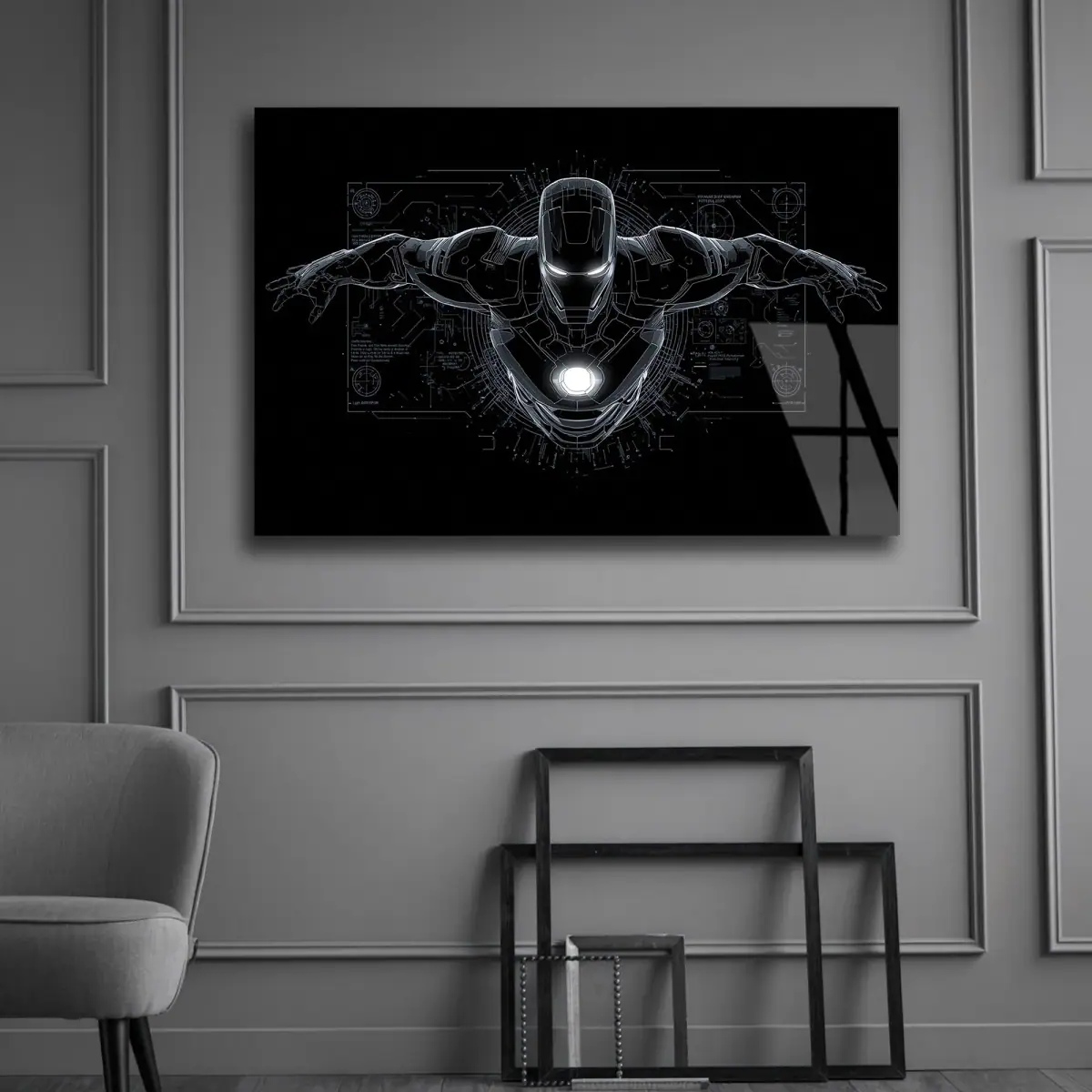 Teknik Çizim Zırhlı Kahraman Cam Tablo
