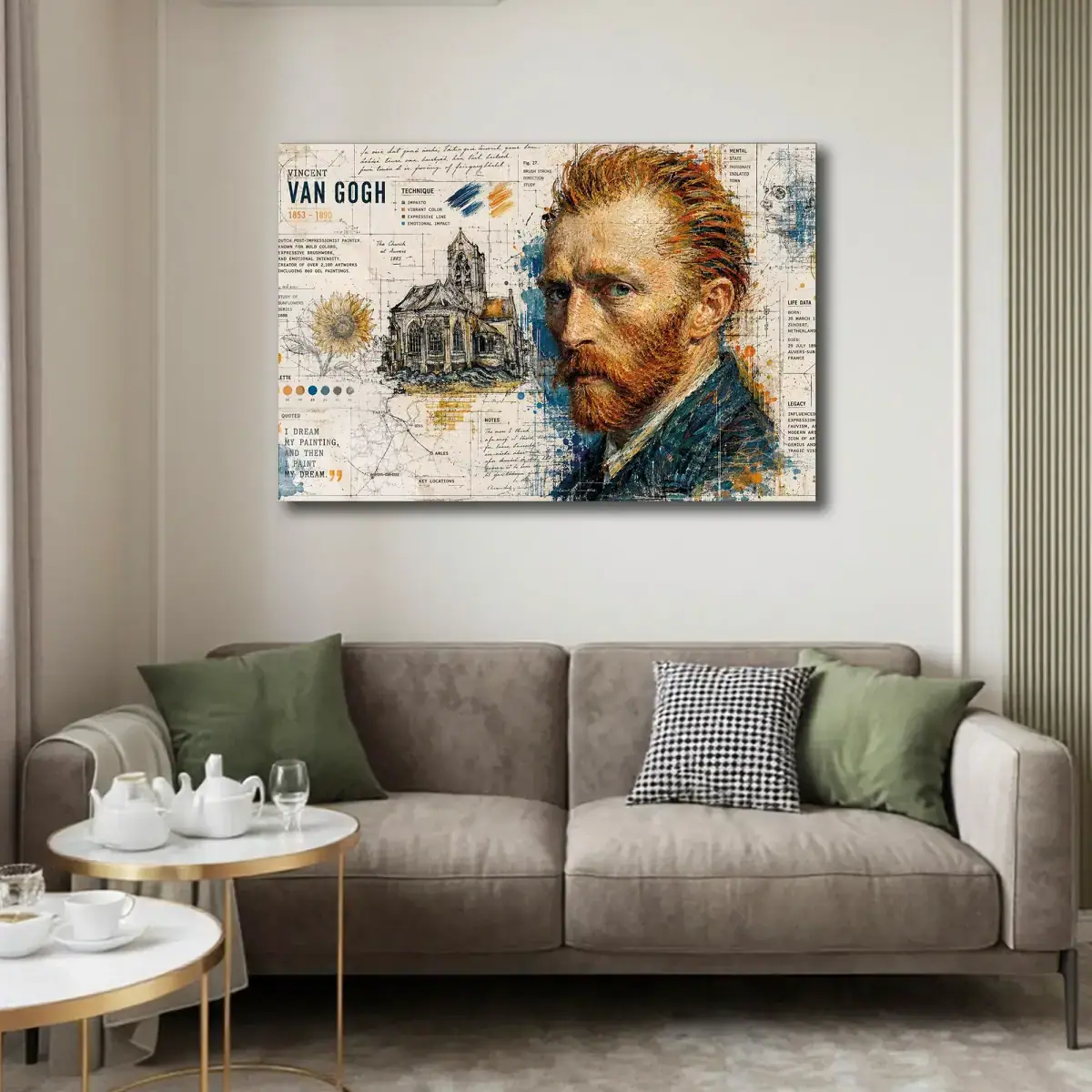 Ünlü Ressam Portre Biyografi Kolajı Cam Tablo