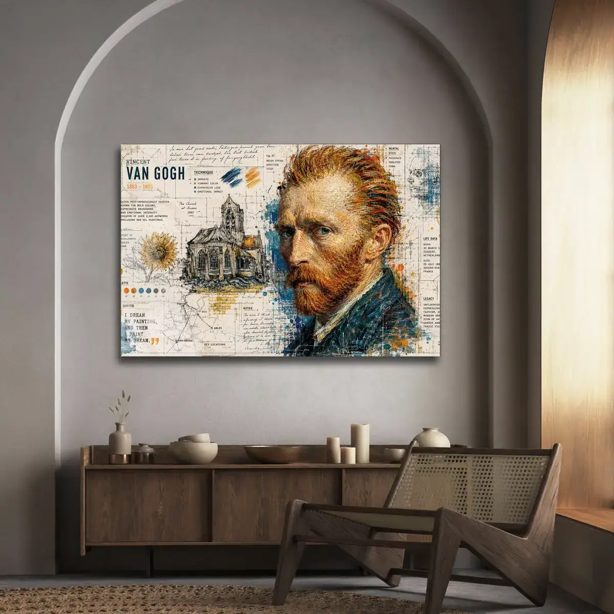 Ünlü Ressam Portre Biyografi Kolajı Cam Tablo