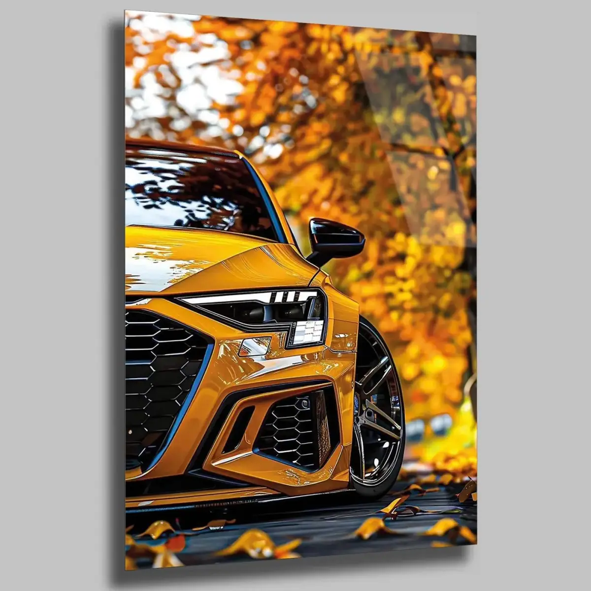 Sonbahar Yapraklarında Sarı Audi Tablo