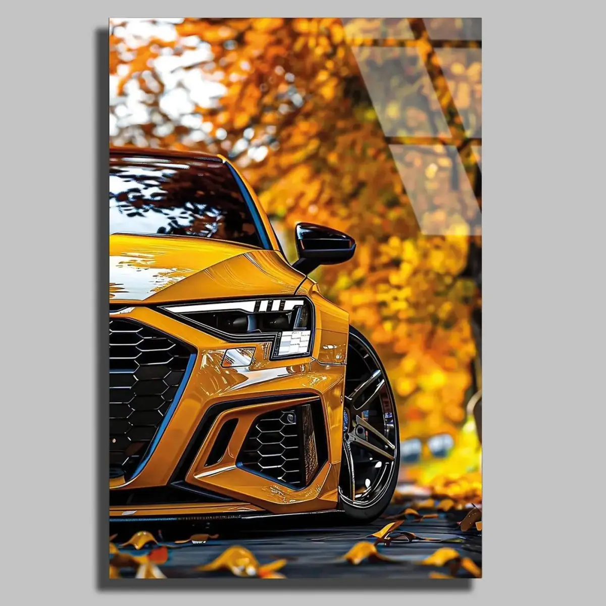 Sonbahar Yapraklarında Sarı Audi Tablo