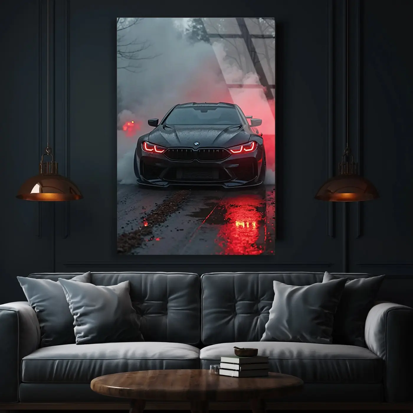 Kırmızı Dumanda Siyah BMW Tablo