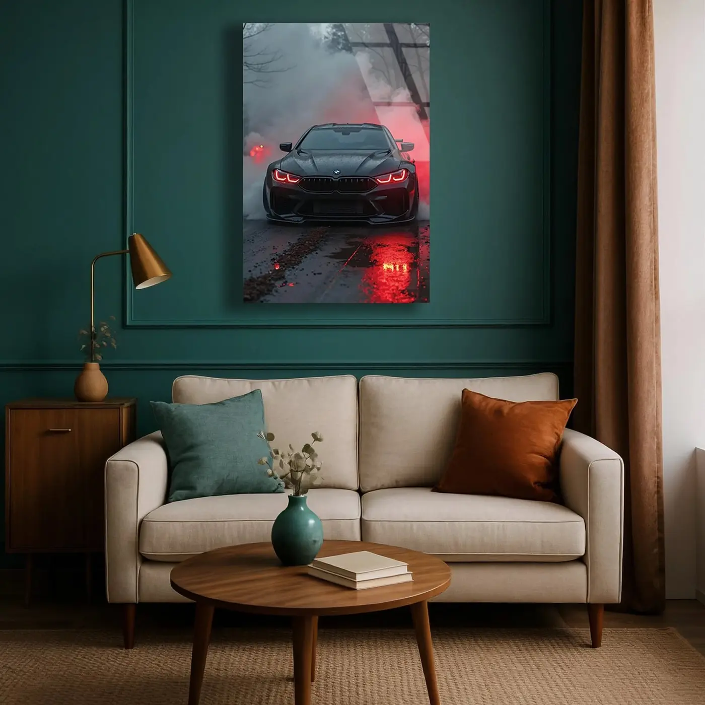 Kırmızı Dumanda Siyah BMW Tablo