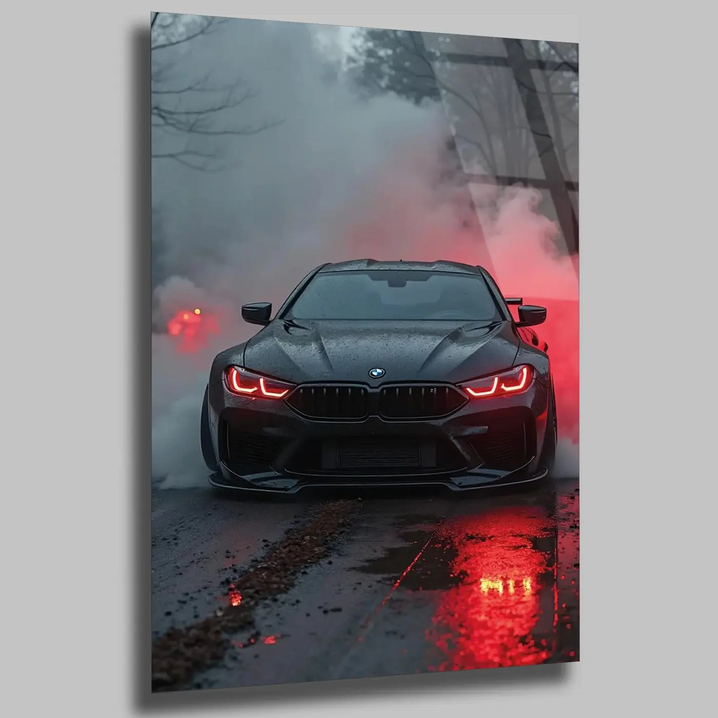 Kırmızı Dumanda Siyah BMW Tablo