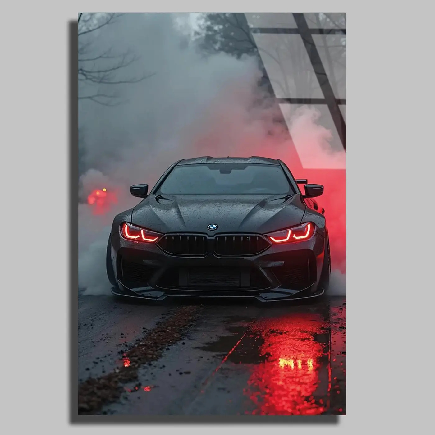 Kırmızı Dumanda Siyah BMW Tablo