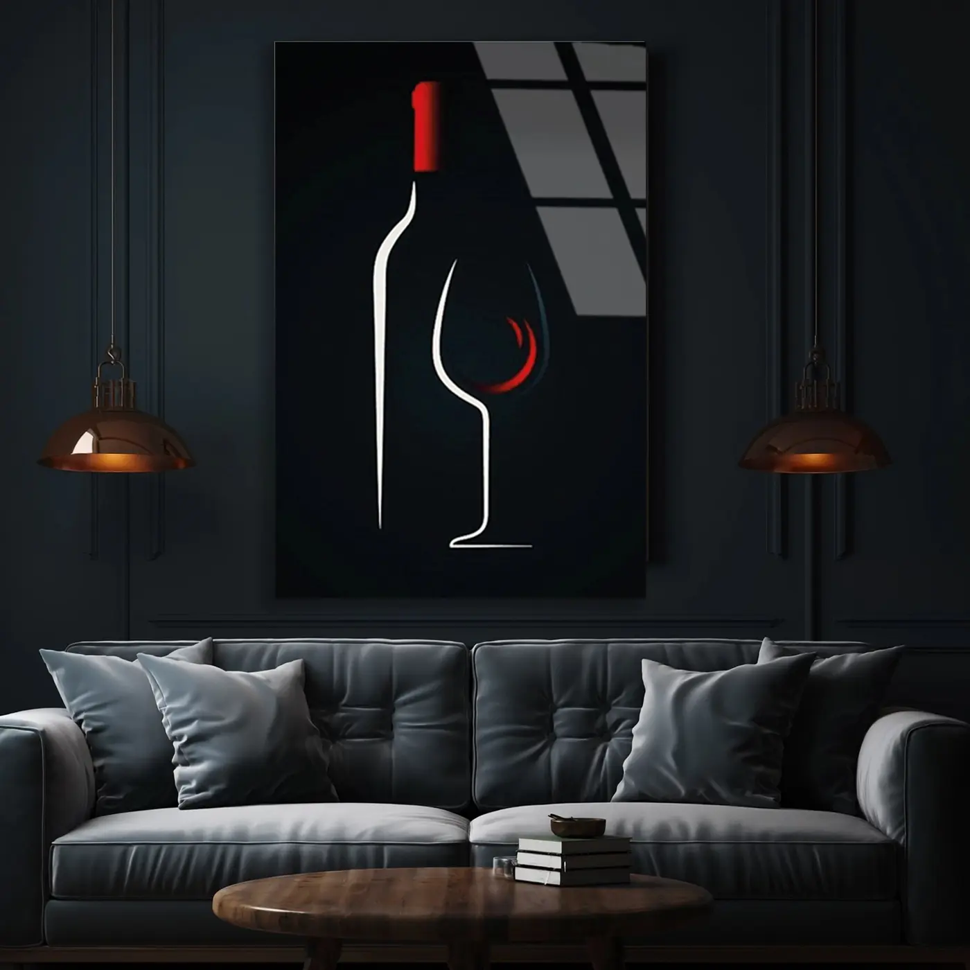 Minimal Şarap Şişesi ve Kadeh Tablo