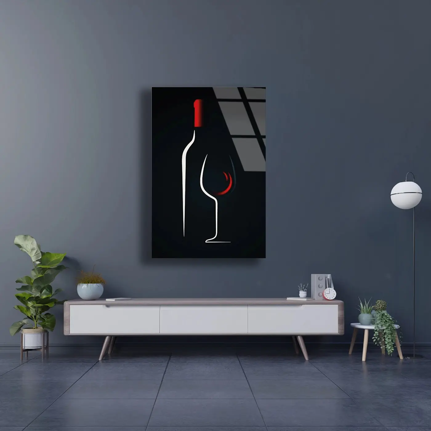 Minimal Şarap Şişesi ve Kadeh Tablo