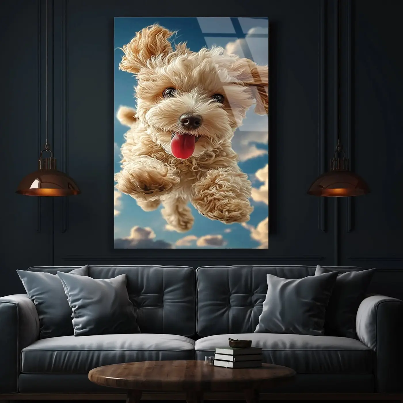 Havada Mutlu Köpek Yavrusu Tablo