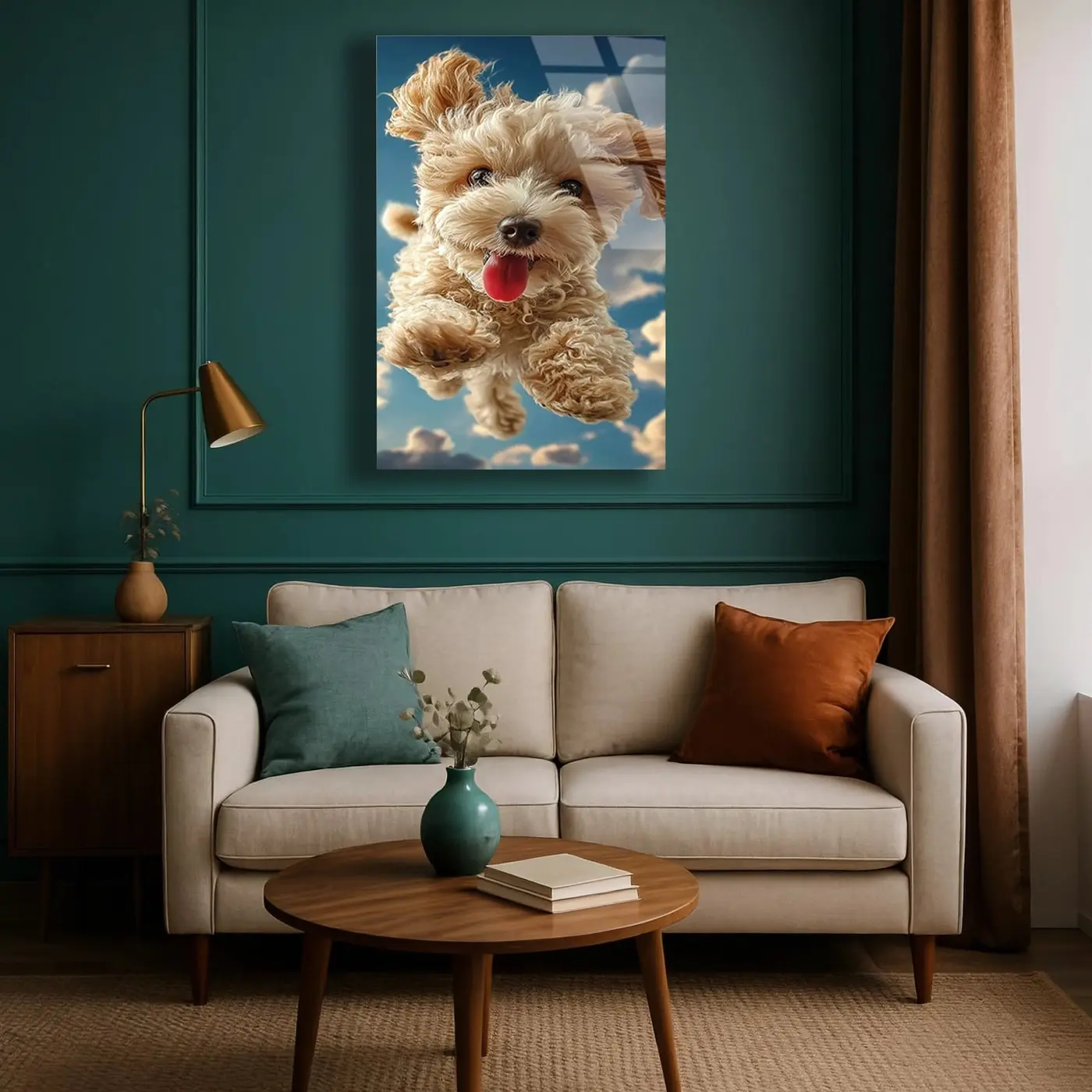 Havada Mutlu Köpek Yavrusu Tablo