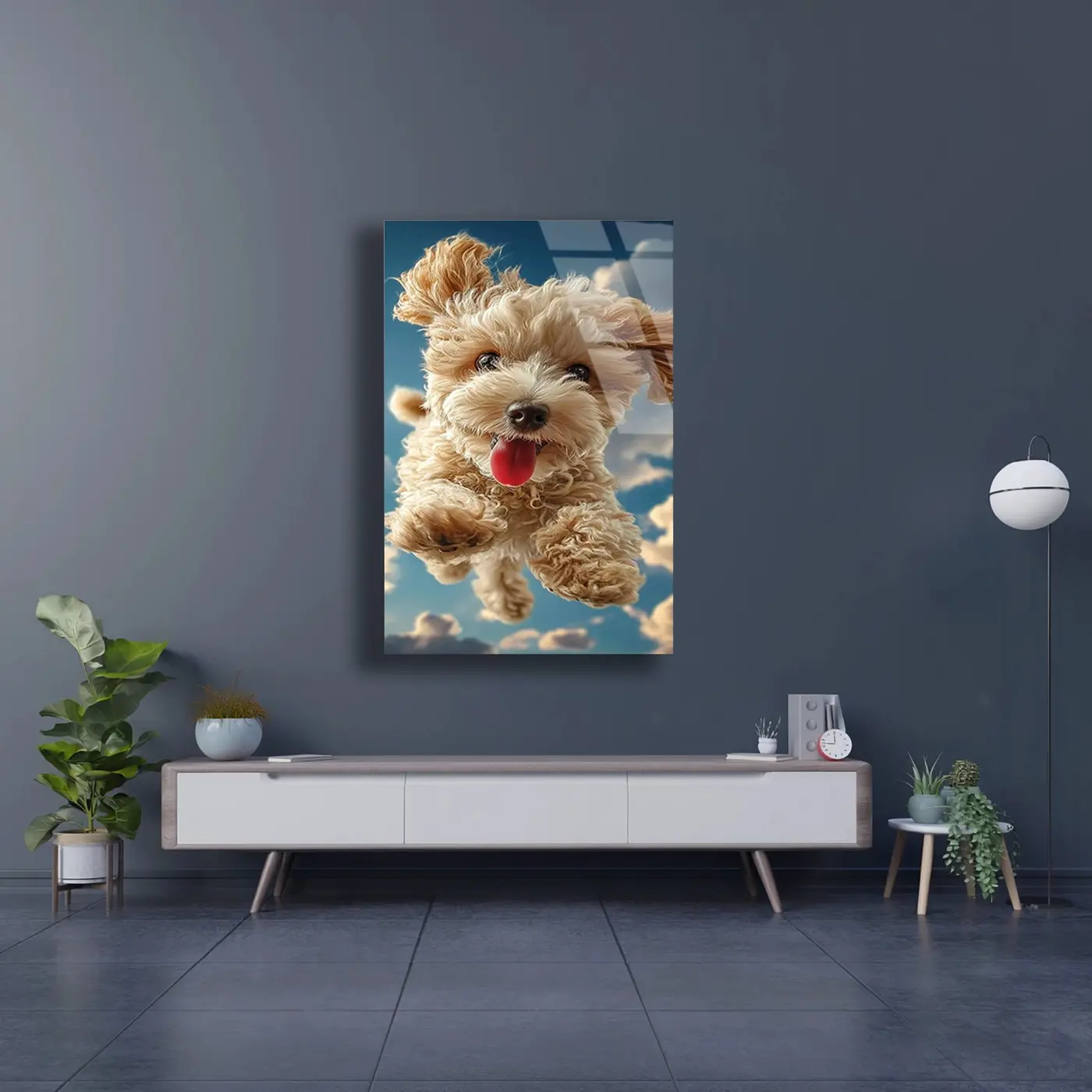 Havada Mutlu Köpek Yavrusu Tablo