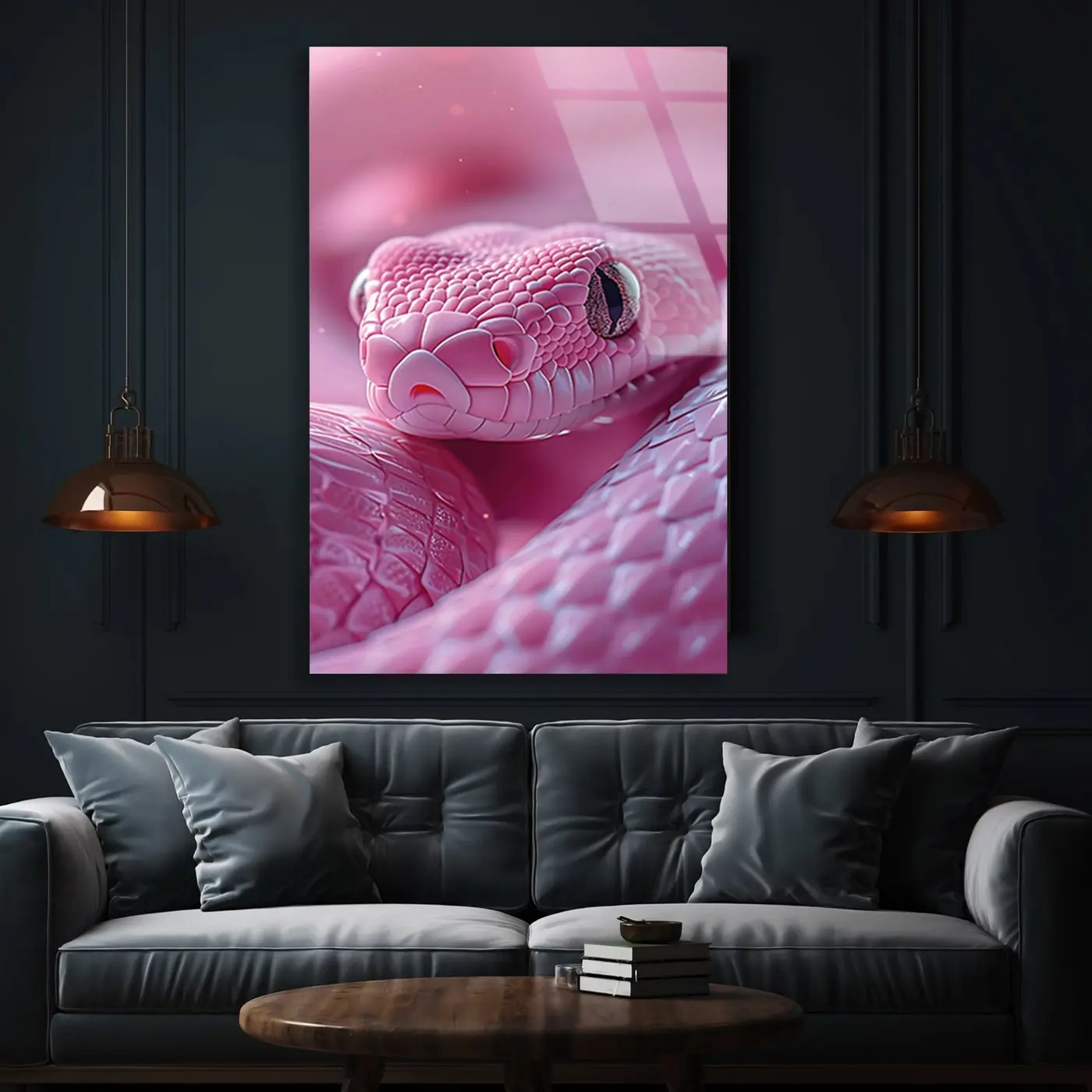 Pembe Albino Yılan Yakın Çekim Cam Tablo