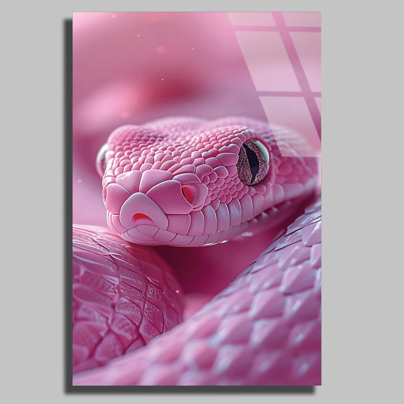 Pembe Albino Yılan Yakın Çekim Cam Tablo