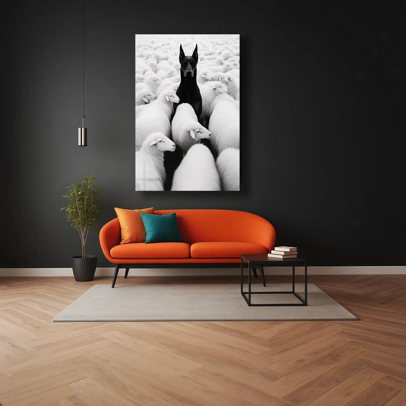 Koyun Sürüsünde Doberman Cam Tablo