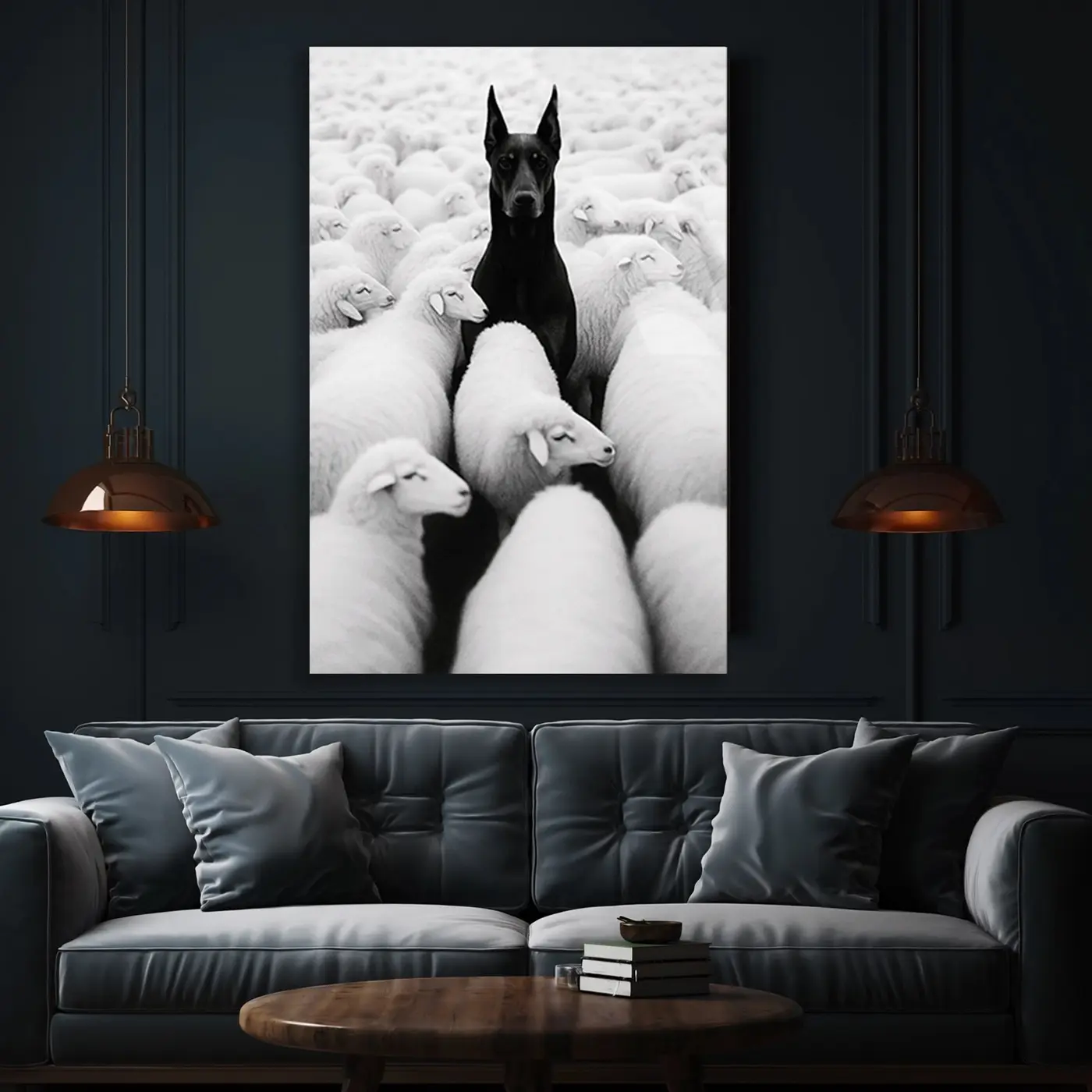 Koyun Sürüsünde Doberman Cam Tablo