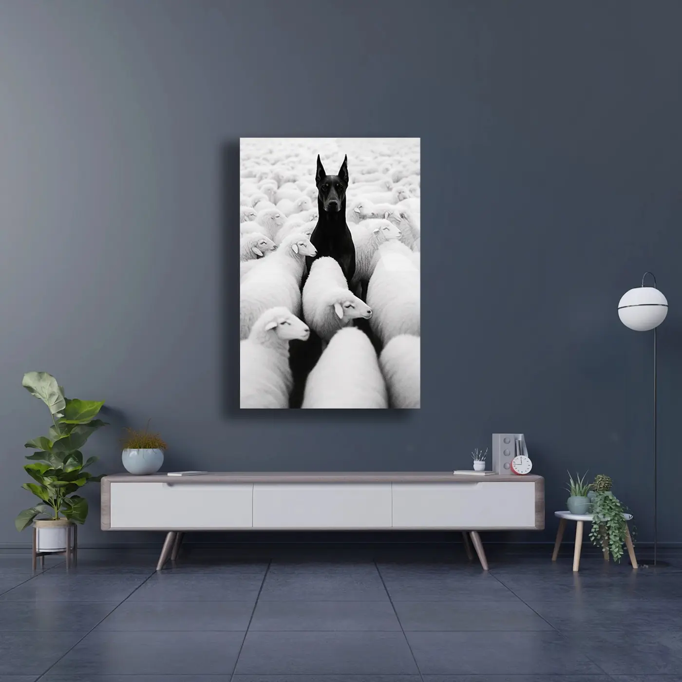 Koyun Sürüsünde Doberman Cam Tablo