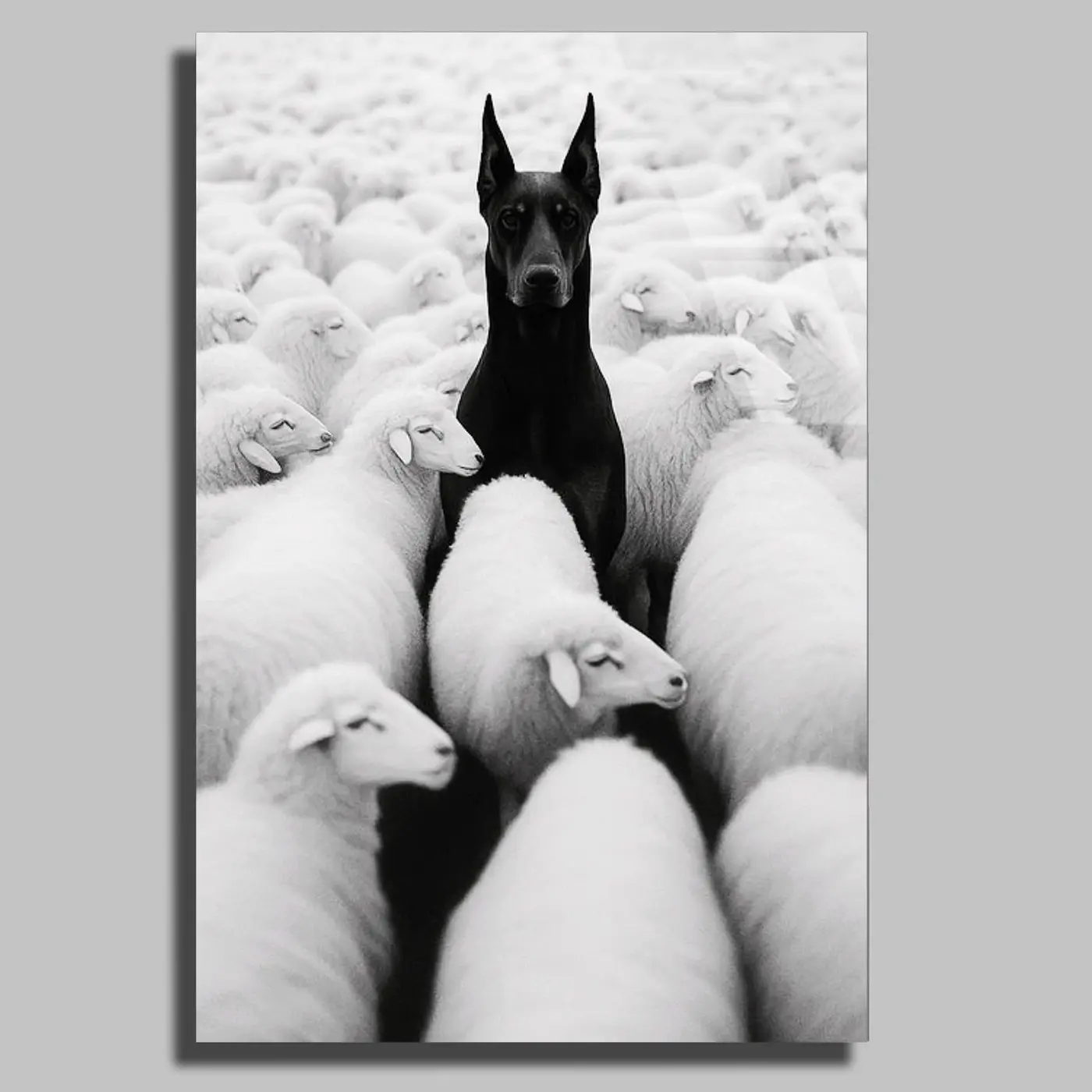 Koyun Sürüsünde Doberman Cam Tablo