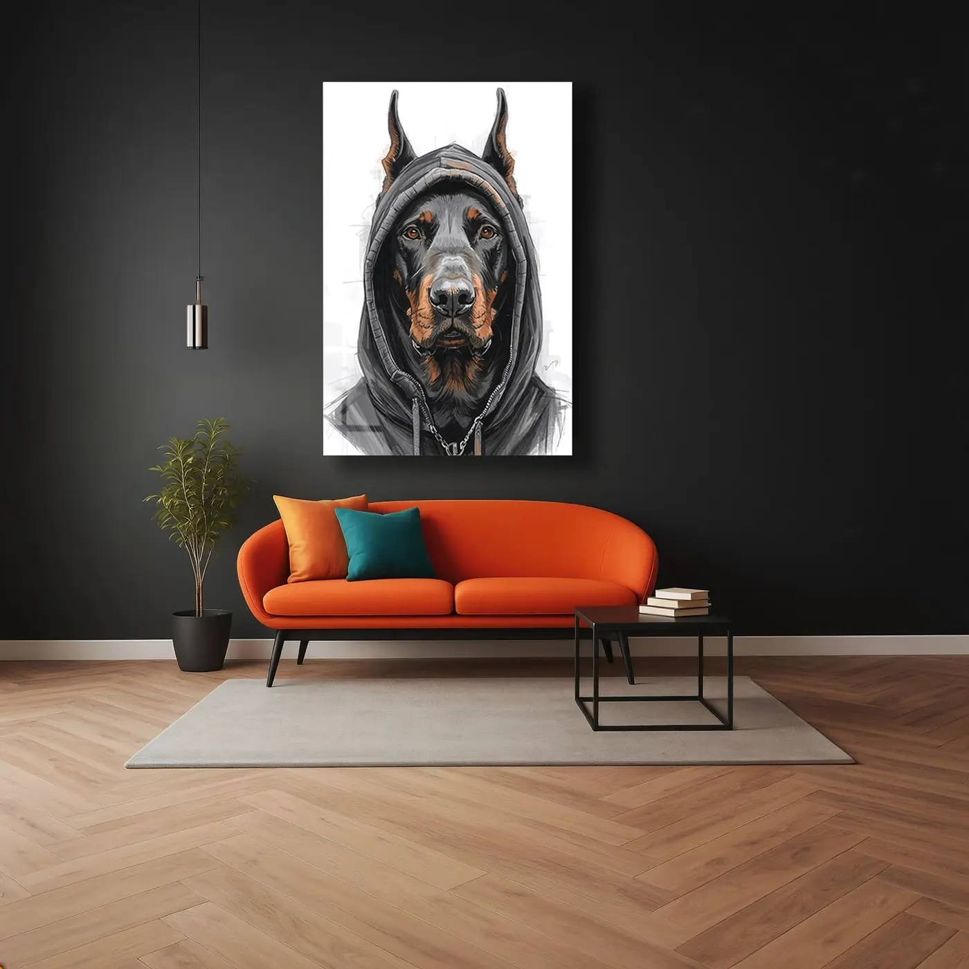 Hoodie Giyen Doberman Sokak Stili Cam Tablo