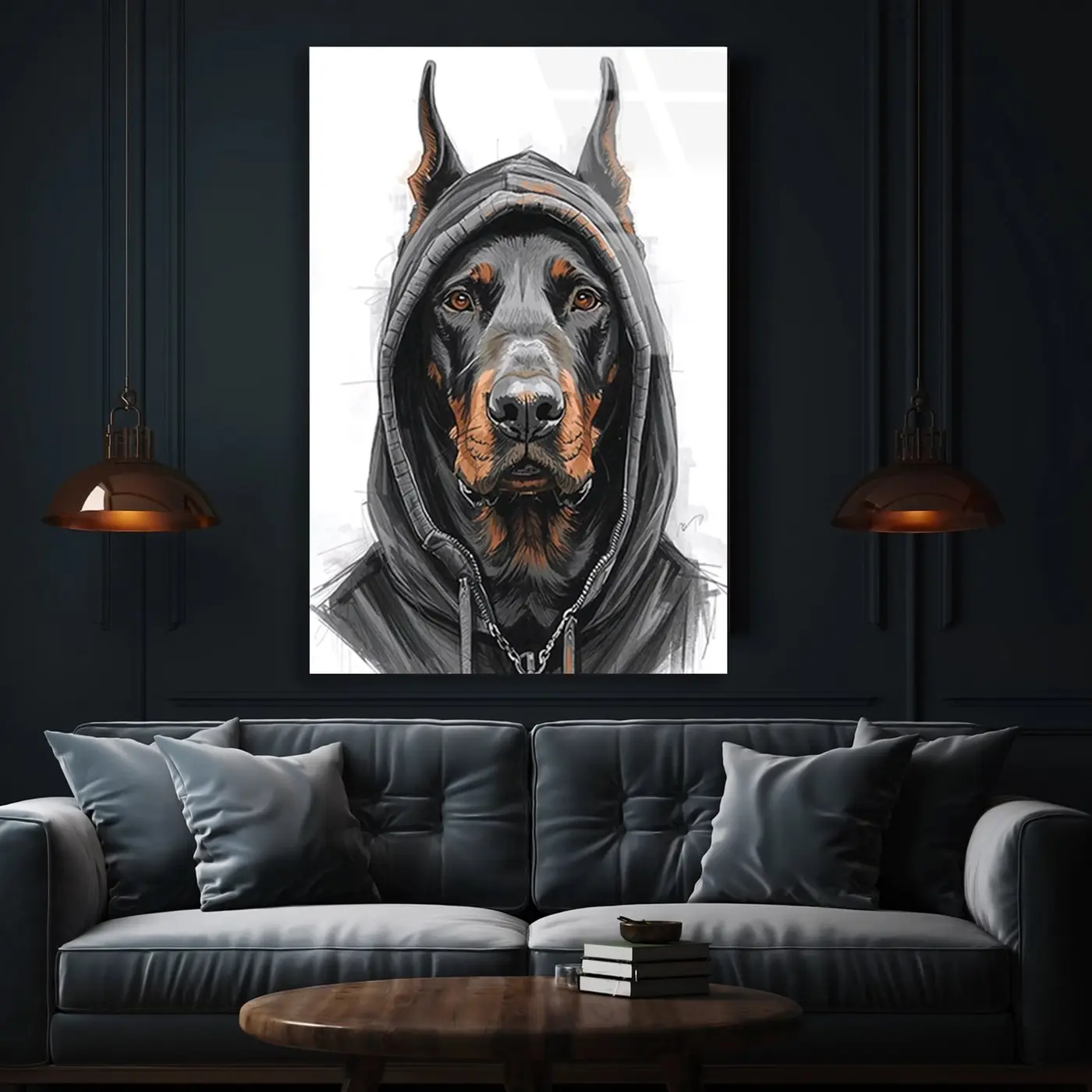 Hoodie Giyen Doberman Sokak Stili Cam Tablo