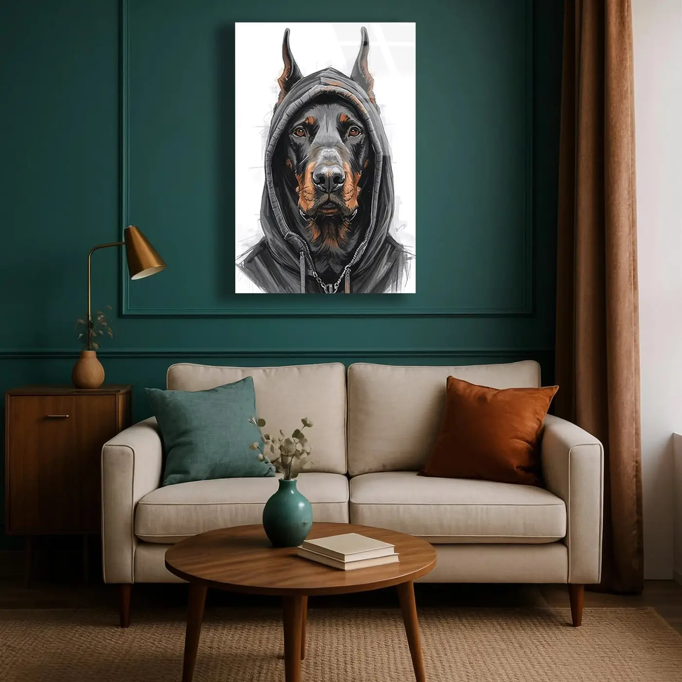 Hoodie Giyen Doberman Sokak Stili Cam Tablo