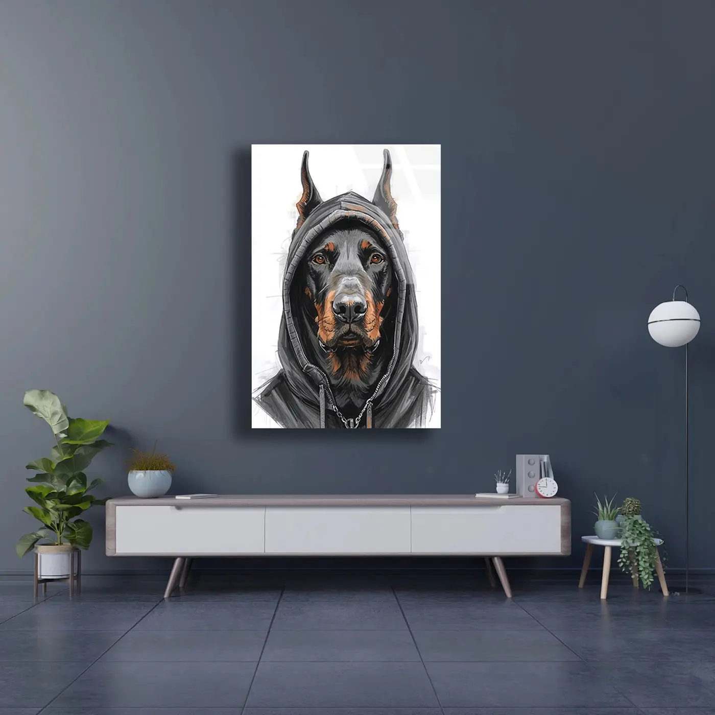 Hoodie Giyen Doberman Sokak Stili Cam Tablo