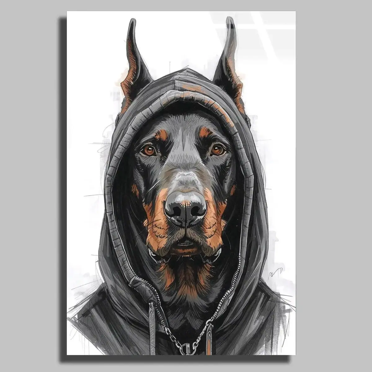 Hoodie Giyen Doberman Sokak Stili Cam Tablo