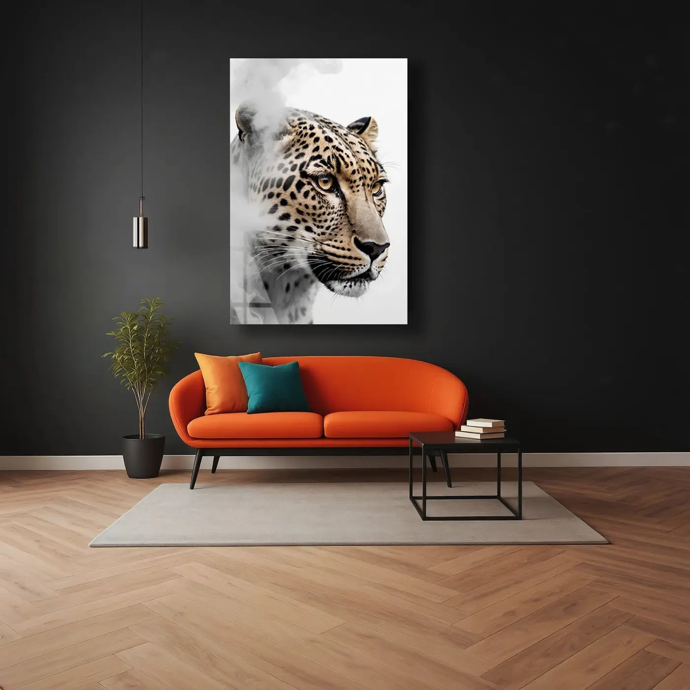 Duman Efektli Leopar Portresi Cam Tablo