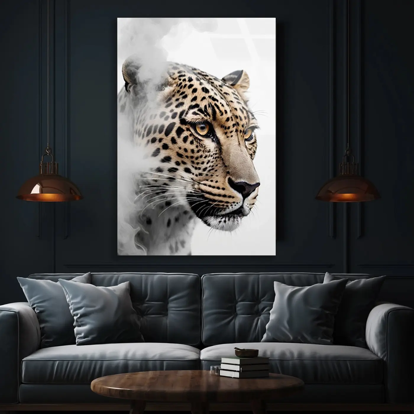 Duman Efektli Leopar Portresi Cam Tablo