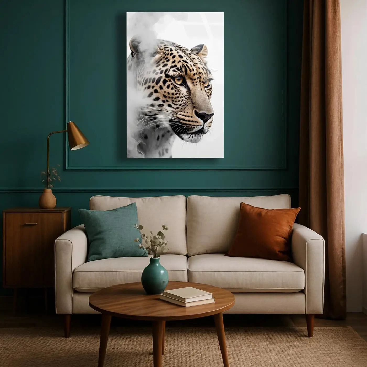 Duman Efektli Leopar Portresi Cam Tablo
