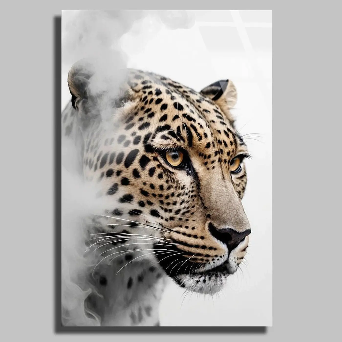 Duman Efektli Leopar Portresi Cam Tablo