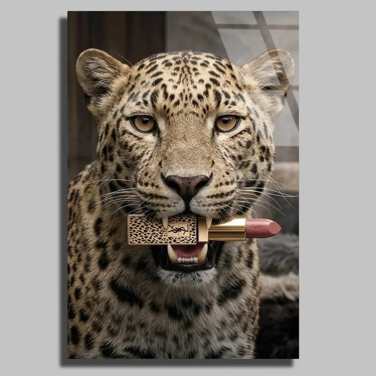 Ruj Tutan Şık Leopar Cam Tablo