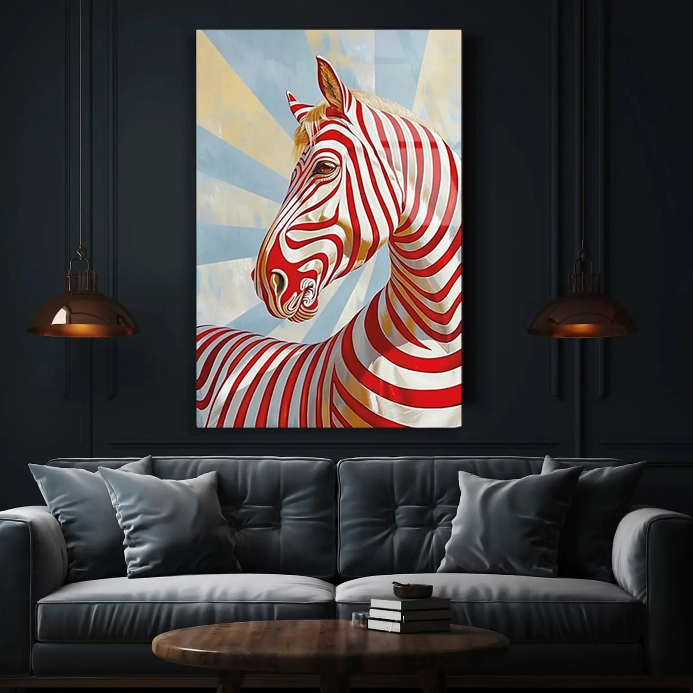 Kırmızı Beyaz Çizgili At Pop Art Cam Tablo