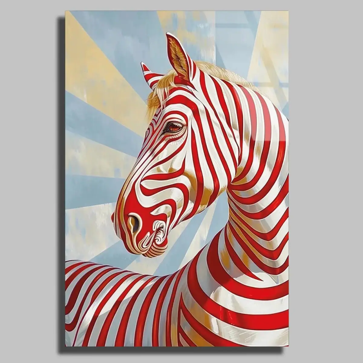 Kırmızı Beyaz Çizgili At Pop Art Cam Tablo