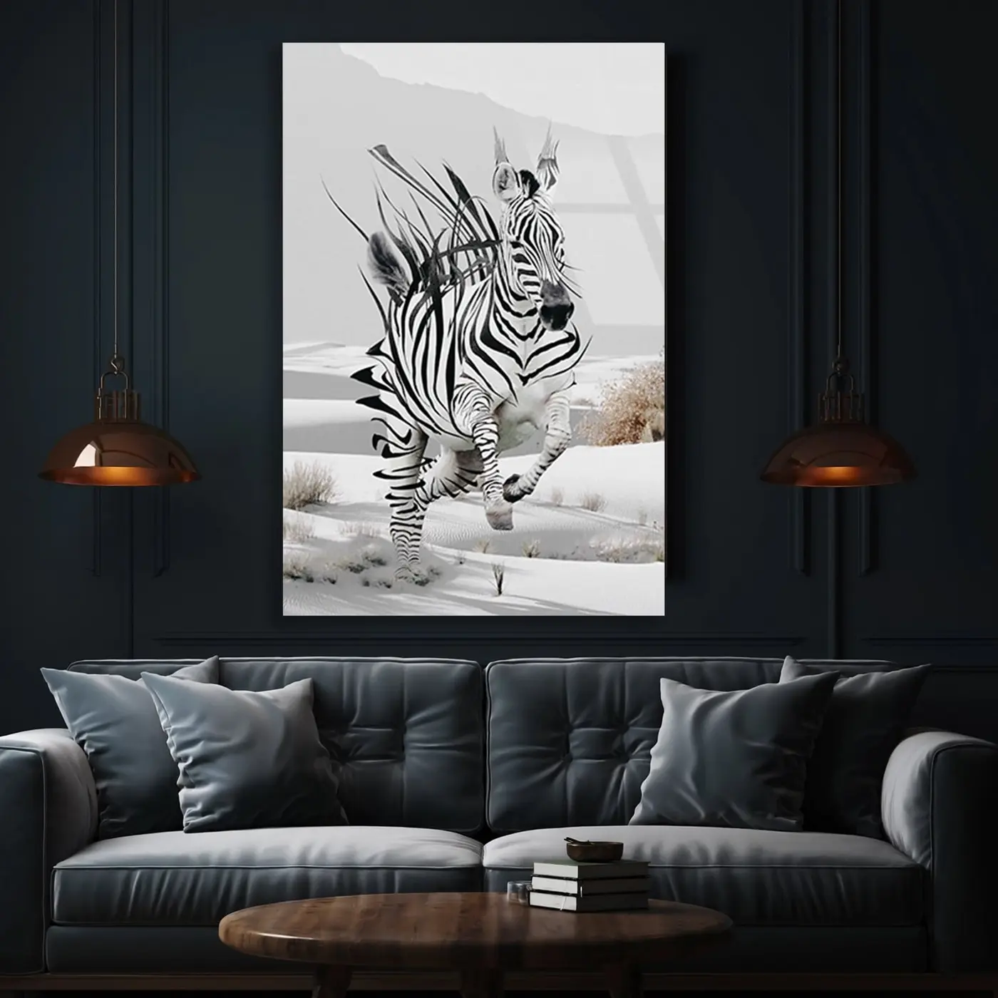 Karda Koşan Zebra Cam Tablo