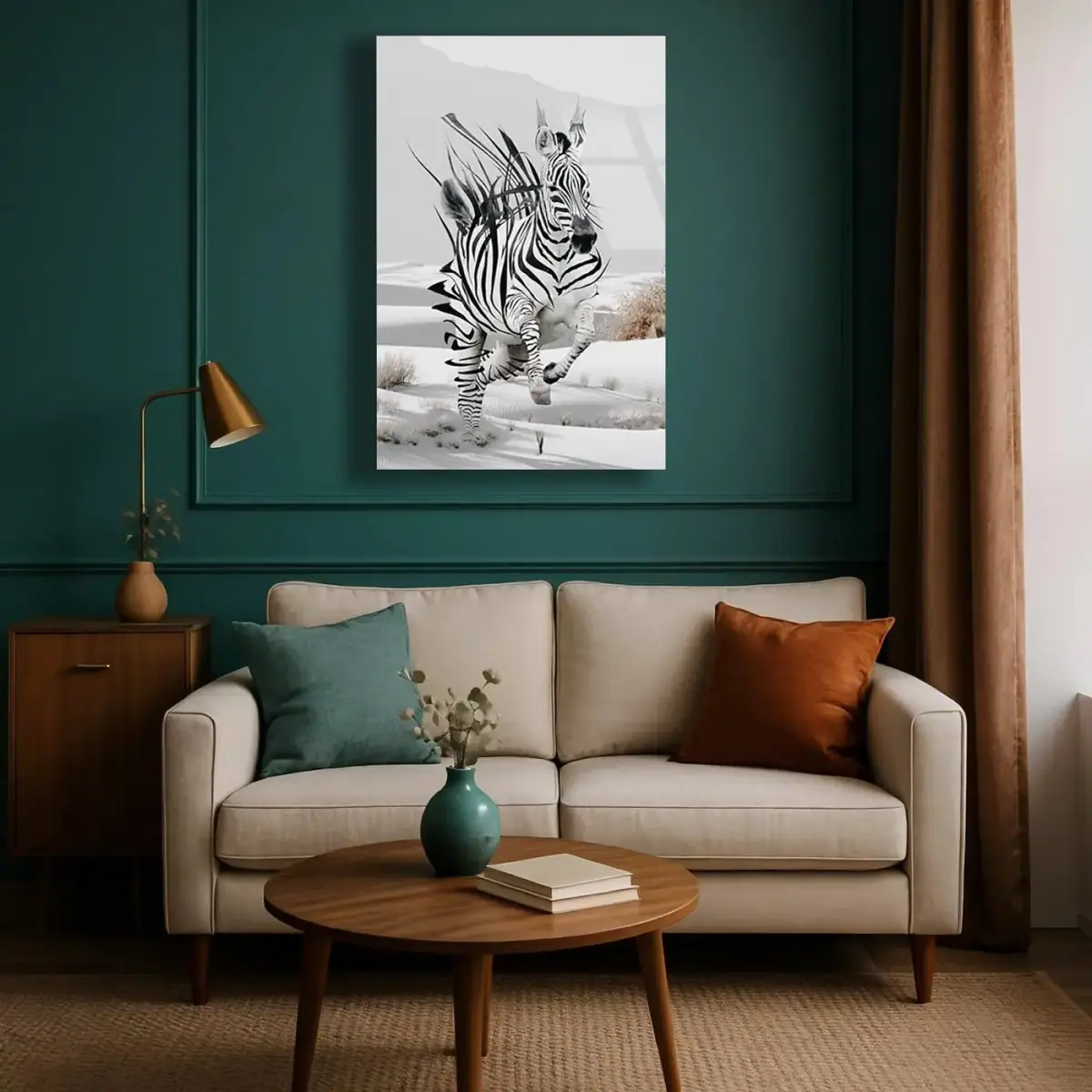 Karda Koşan Zebra Cam Tablo