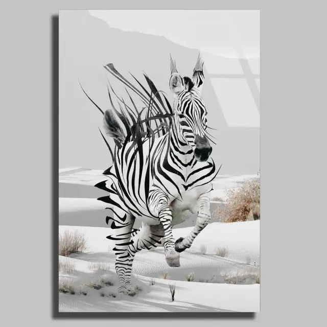 Karda Koşan Zebra Cam Tablo