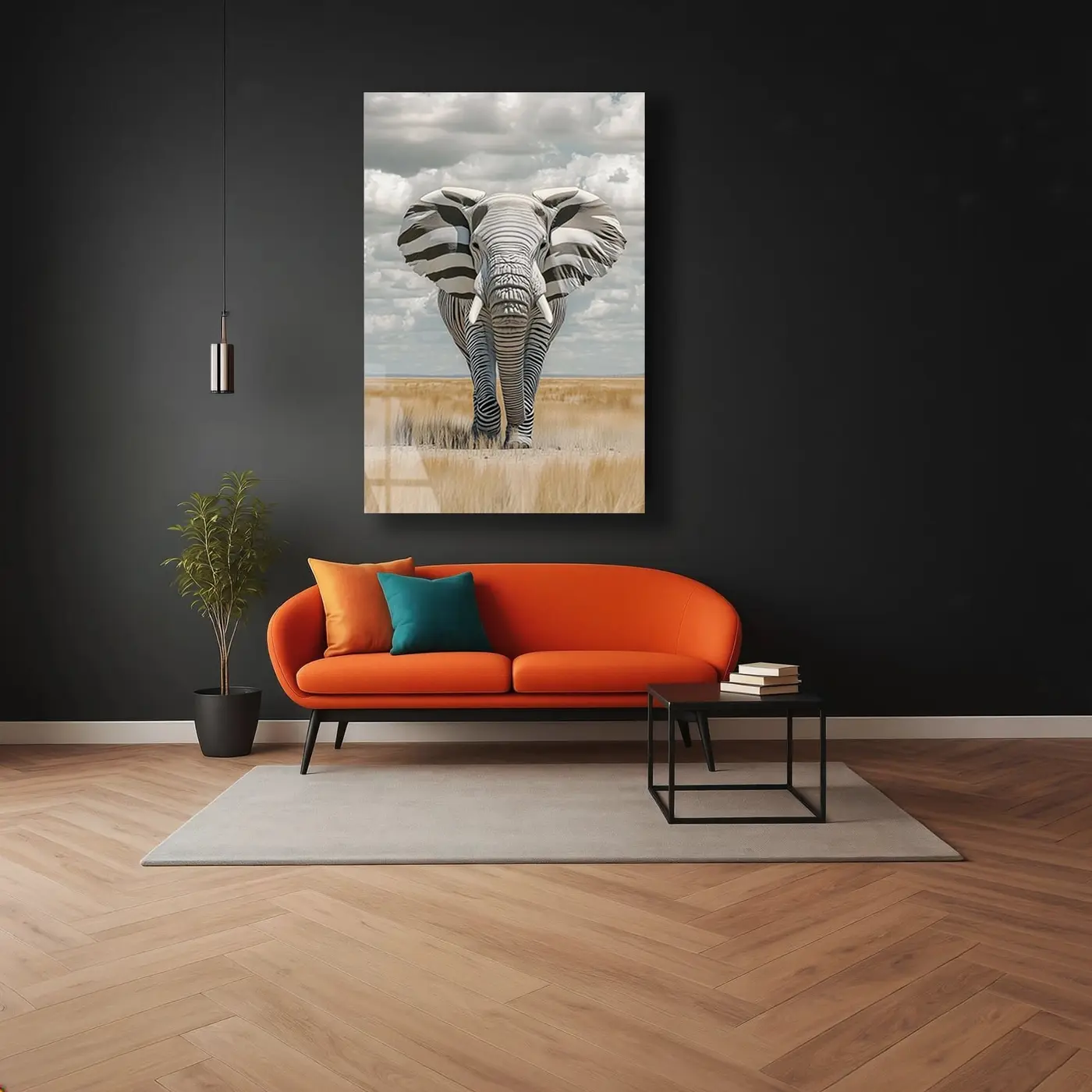 Zebra Desenli Fil Sürreal Cam Tablo