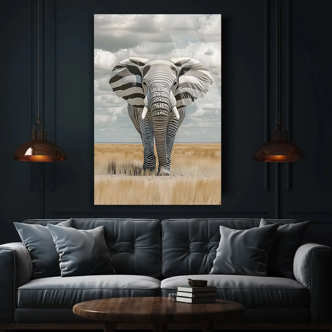 Zebra Desenli Fil Sürreal Cam Tablo