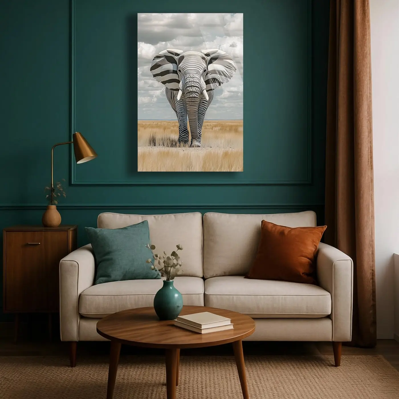 Zebra Desenli Fil Sürreal Cam Tablo