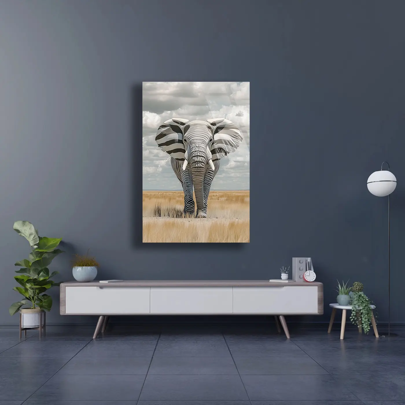Zebra Desenli Fil Sürreal Cam Tablo
