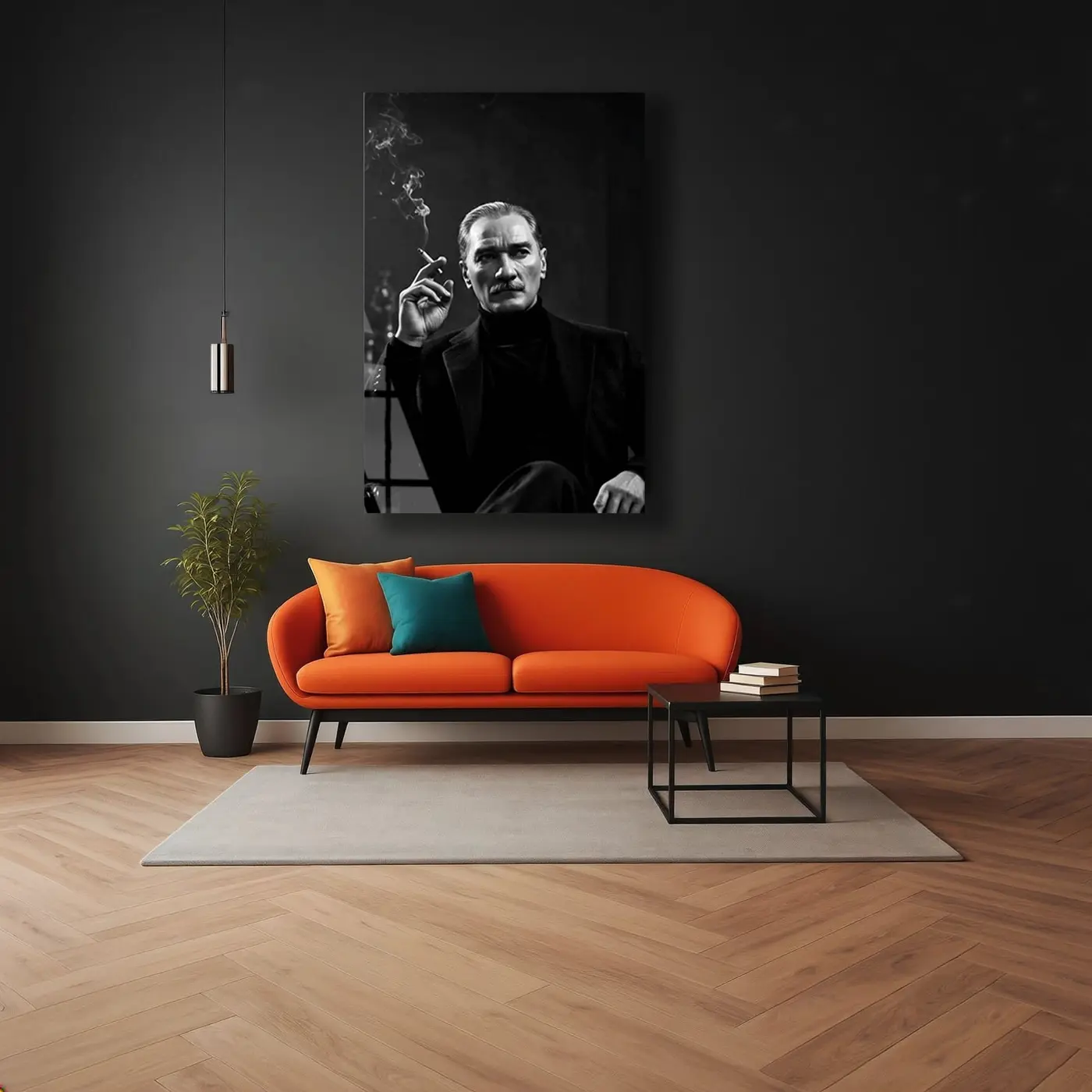 Atatürk Sigara İçerken Portre Cam Tablo