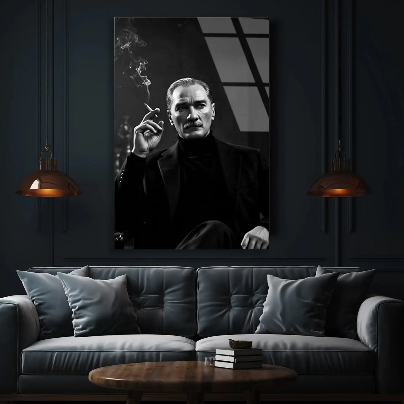 Atatürk Sigara İçerken Portre Cam Tablo