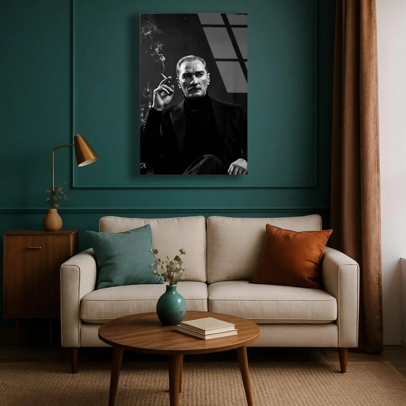Atatürk Sigara İçerken Portre Cam Tablo