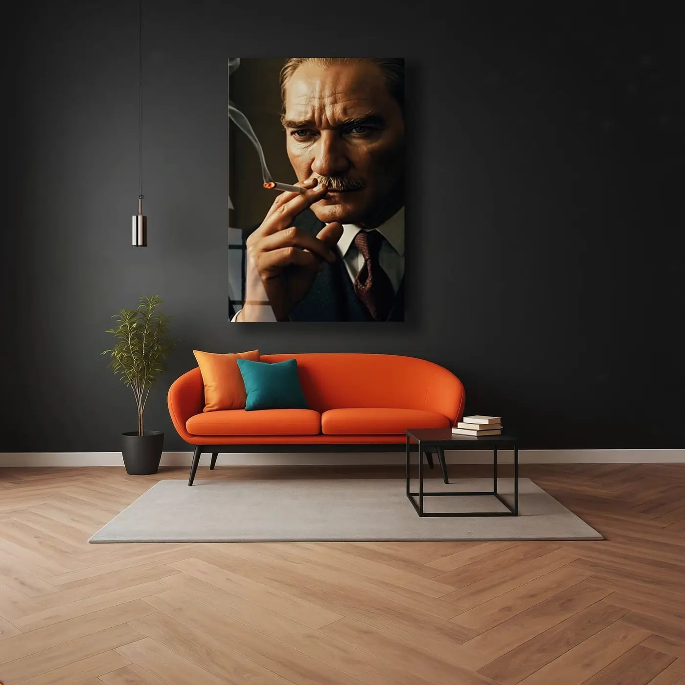 Atatürk Detaylı Portre Sanat Cam Tablo