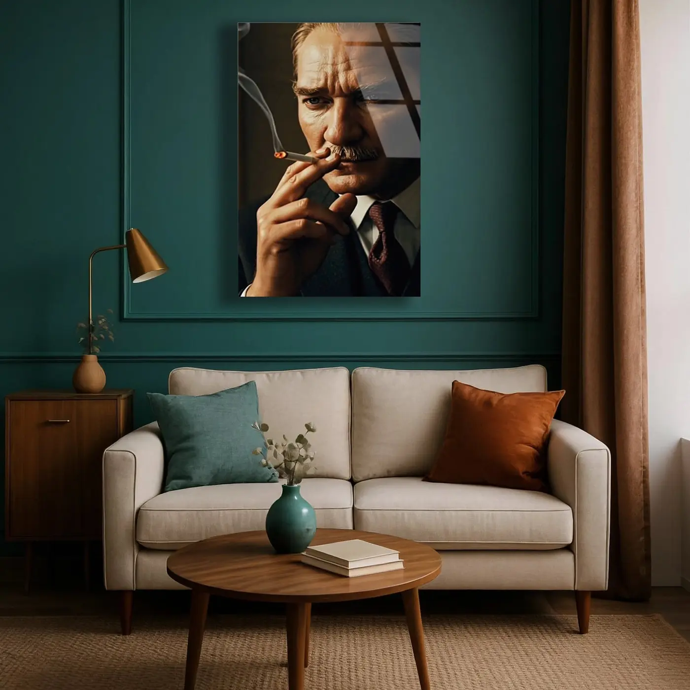 Atatürk Detaylı Portre Sanat Cam Tablo