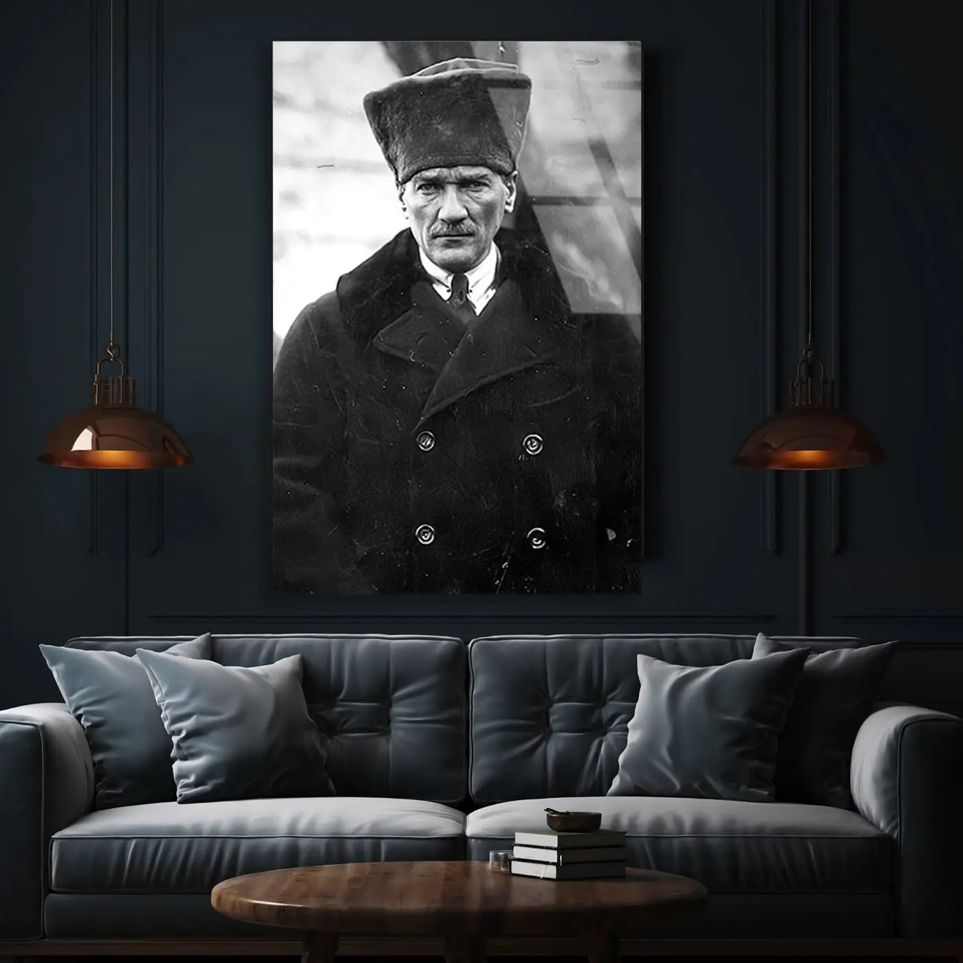 Atatürk Kalpaklı Tarihi Fotoğraf Cam Tablo