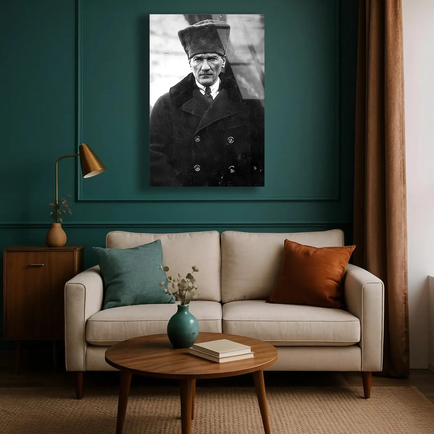 Atatürk Kalpaklı Tarihi Fotoğraf Cam Tablo
