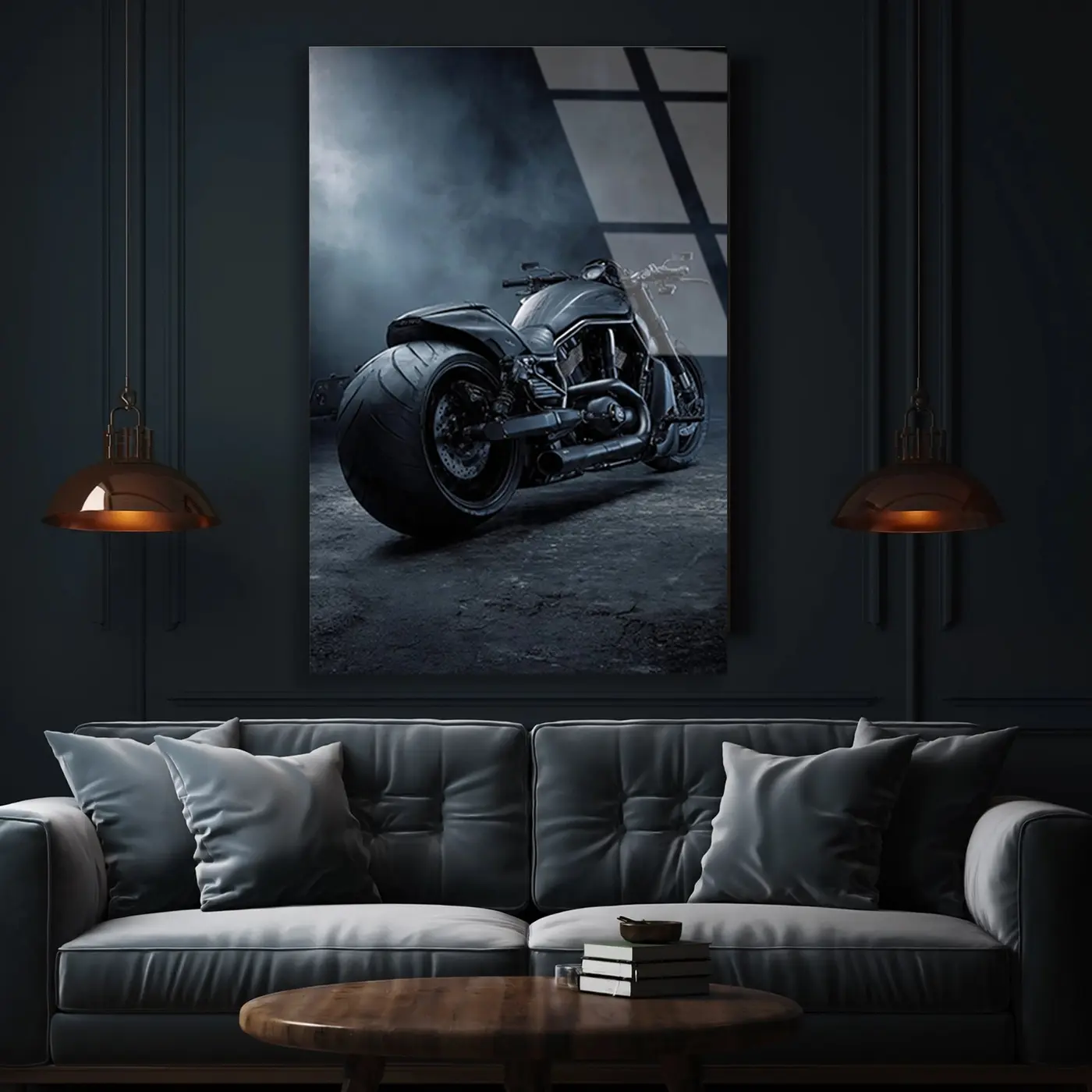 Sisli Karanlıkta Güçlü Motosiklet Cam Tablo