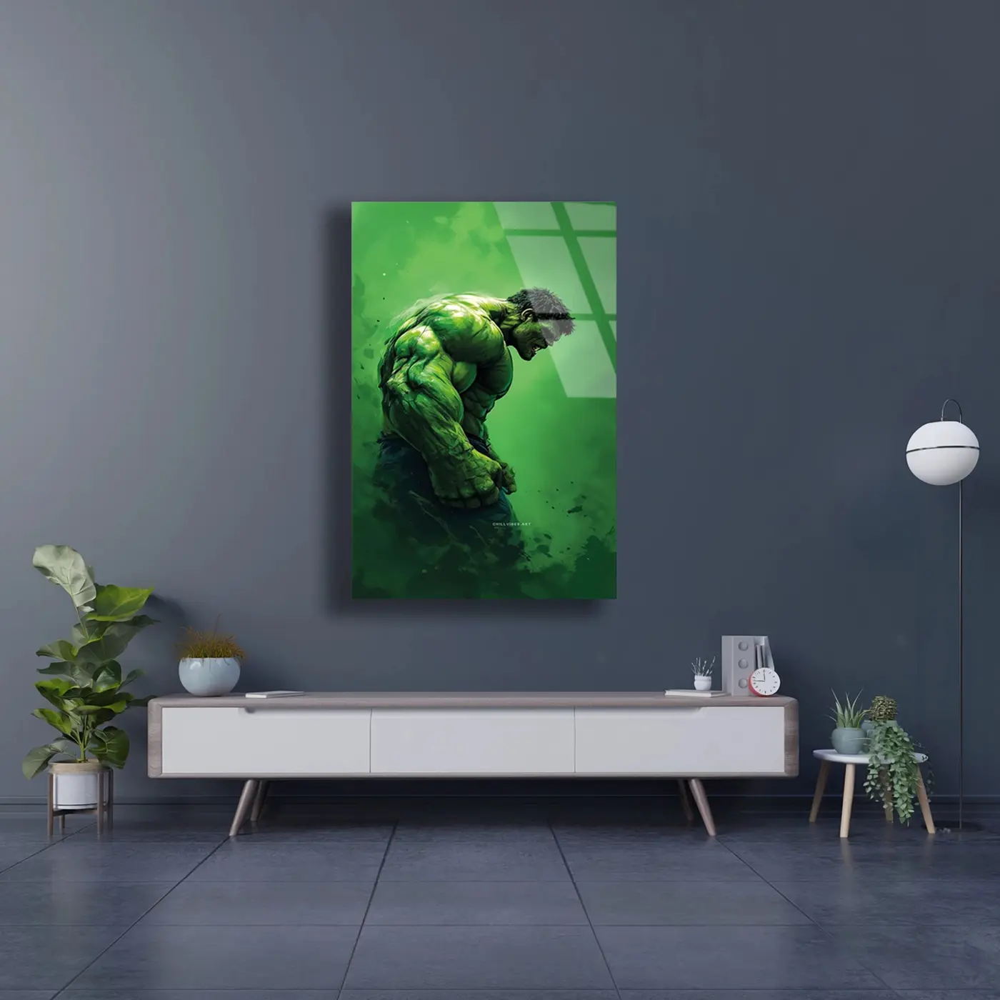 Öfkeli Hulk Portresi Cam Tablo